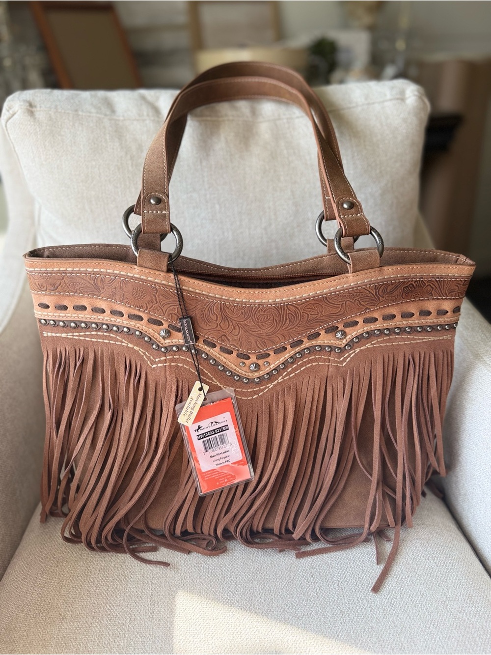 NEW with tags- Montana West Fringe Collection Concealed Carry Tote - Tan - Picture 7 of 11